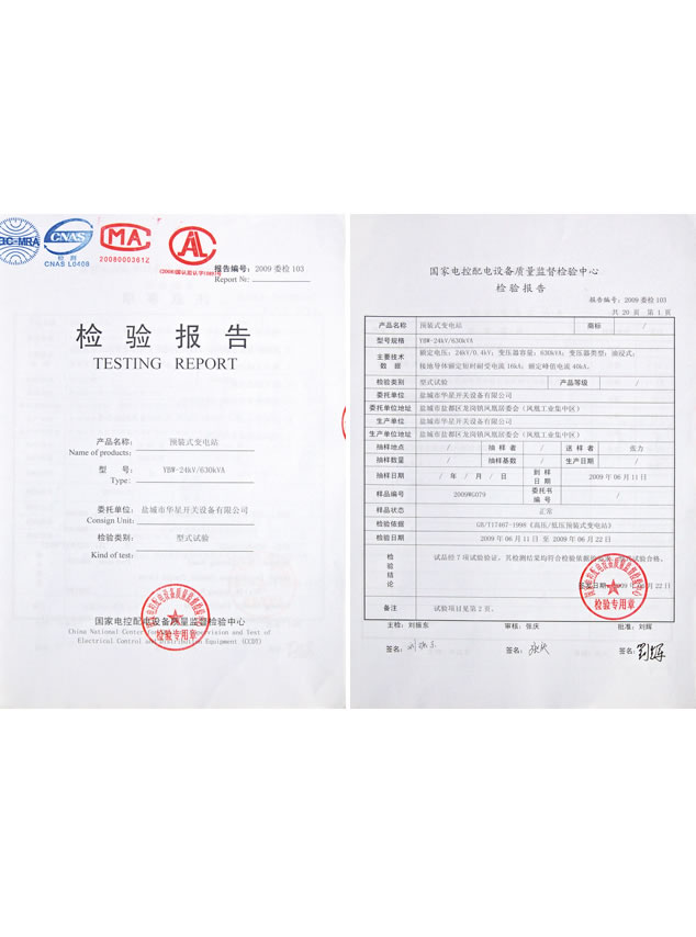 預(yù)裝式變電站檢驗報告